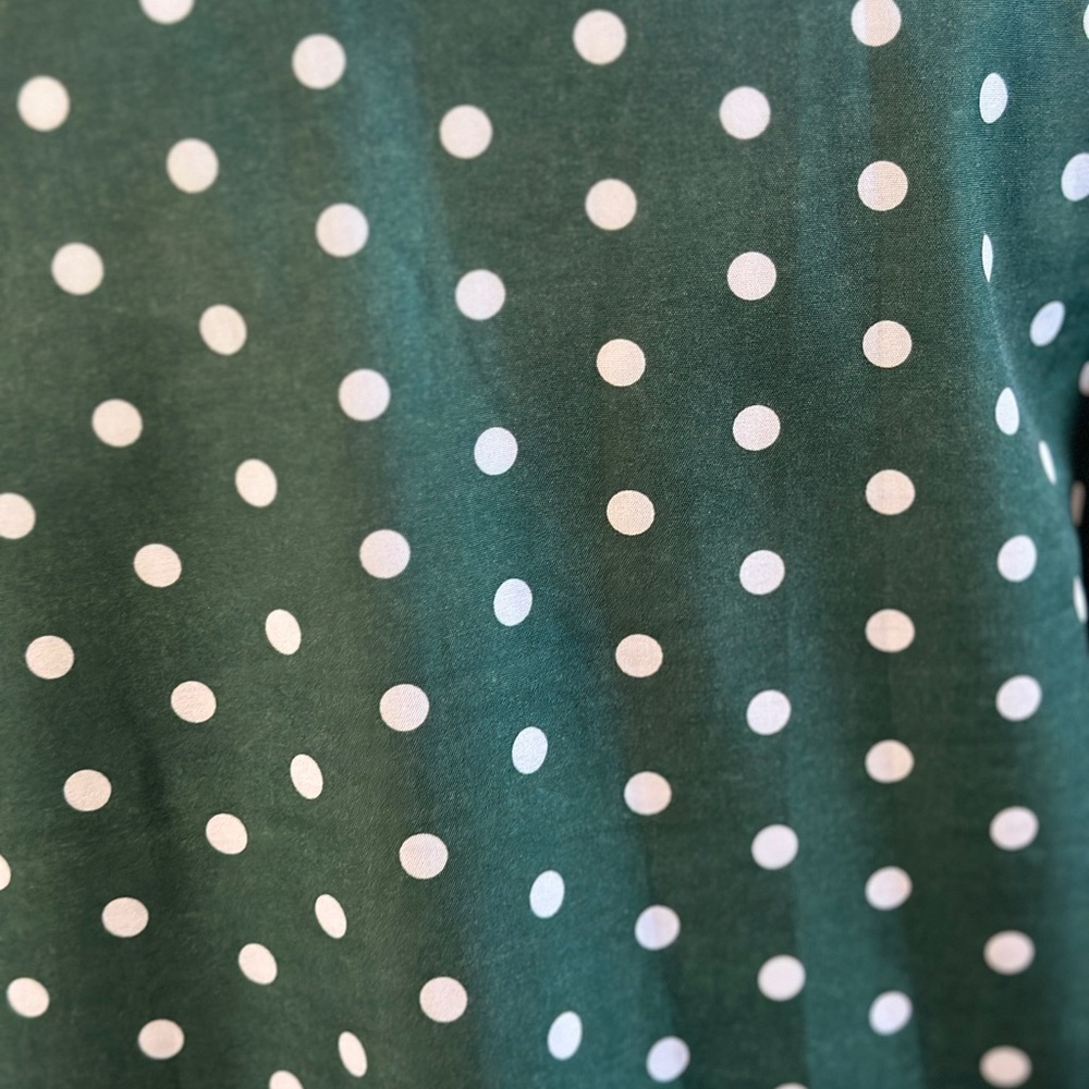 Green White Polka Dot Long Sleeve Blouse - Picture 3 of 5